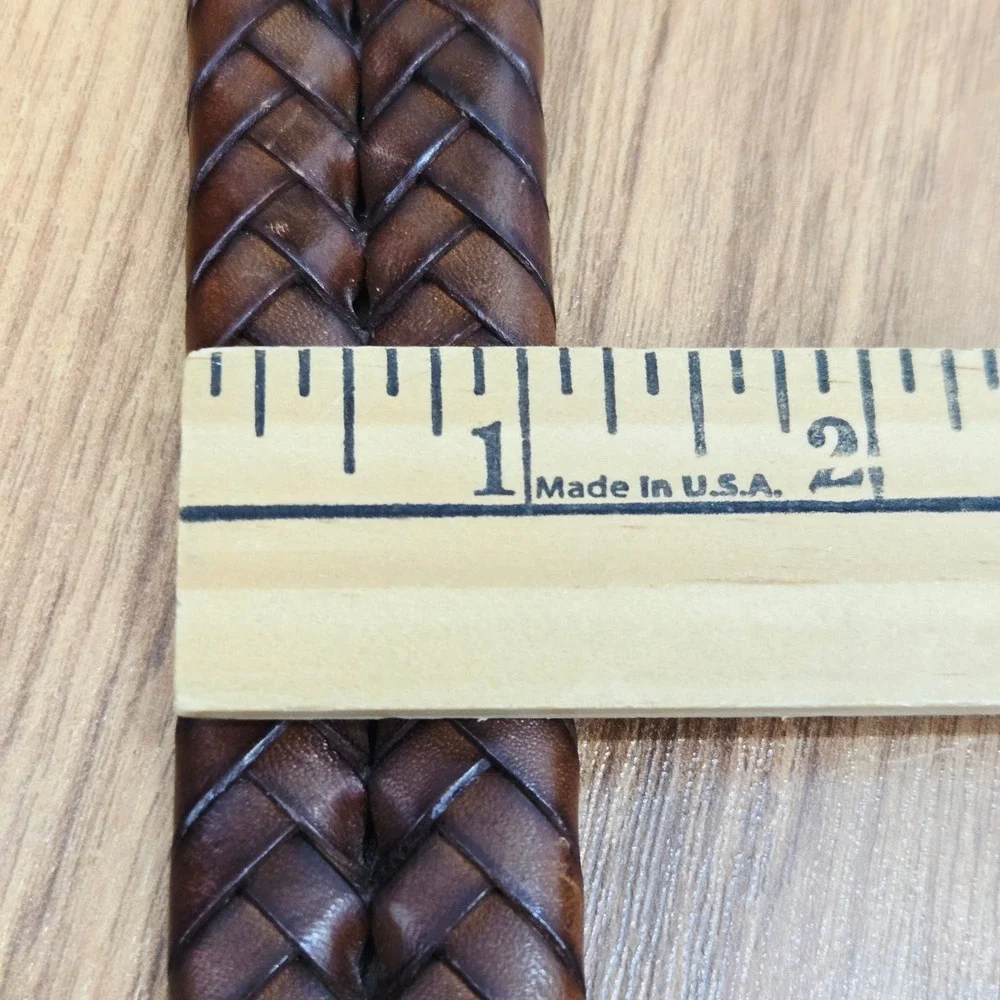 Coach Braided Belt Mens 38 Dark Brown Woven Leather Solid Brass buckle 5922